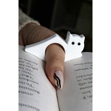 Yapı3D Kedi Figürlü Kitap Tutucu Aparat | Tek Elle Kitap Okuma Aparatı | Parmak Geçmeli Sayfa Tutucu | Beyaz