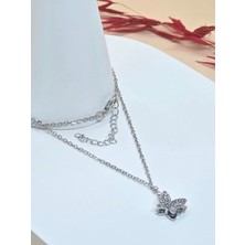 Zirkon Taş Silver Kelebek Figür Kolye