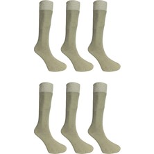 Maruf Shop 6 Lı Paket Uzun Konç Ayağı Sıkmayan Özel Lastikli Haki Renk Likralı Pamuk Asker Çorabı