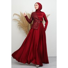 Payet Işlemeli Abiye Bordo