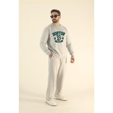 EYDAMOON Erkek Boston Baskılı Eşofman Takımı Sweatshirt Baggy - Regular Kışlık Bisiklet Yaka