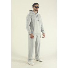 EYDAMOON Erkek Kışlık Pamuklu Kapüşonlu Sweatshirt Alt Baggy Eşofman Takımı-Gri