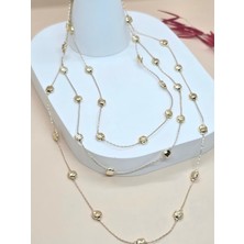 Üç Sıralı Kare Detay Gold Zincir Kolye