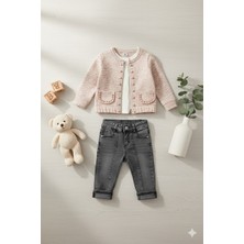Selvira Kız Bebek 3'lü Ceketli Set - Pamuklu Body ve Gri Jean Pantolon Takımı
