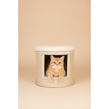 Navruz Metal El Işçiliği Premium Rattan Kedi Evi ve Puf - Pati Dostu Yıkanabilir Alüminyum Lüks Kedi Yatağı