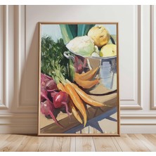 Ninastore Çiftlik Evi Mutfağı Posteri | Rustik Sebze Natürmort Sanat Baskısı | Yağlı Boya Tarzı Duvar Dekoru |