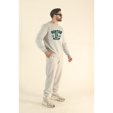 EYDAMOON Erkek Boston Baskılı Eşofman Takımı Sweatshirt Jogger - Regular Kışlık Bisiklet Yaka