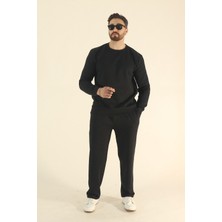 EYDAMOON Erkek Kışlık Içi Polarlı Eşofman Takımı Sweatshirt Baggy - Siyah Regular Bisiklet Yaka