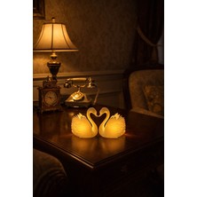 Novatech İnovasyon Beyaz Kuğu Figürleri 2’li Dekoratif Biblo Pilli Mum Ile Kullanım Ev Dekorasyonu Sevgililer Günü Hediyesi