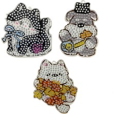 Elegantshop 5d Yapışan Boncuk Anahtarlık 3'lü Set Kedi Köpek 6*7 cm
