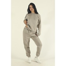 EYDAMOON Kadın Taş Kışlık Pamuklu Puf Kumaş Bisiklet Yaka Jogger Eşofman Takımı