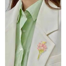 Rachel Silver Altın Renk Mineli Çiçek Gül Broş