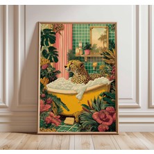 Ninastore Tropikal Leopar Desenli Banyo Posteri, Orman Hayvanları Temalı Duvar Sanatı Baskısı, Canlı Retro Ill