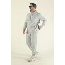 EYDAMOON Erkek Kışlık Pamuklu Eşofman Takımı Kanguru Cep Sweatshirt Jogger - Gri Regular Lastikli Paça
