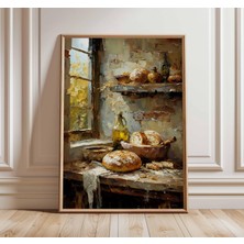 Ninastore Rustik Mutfak Natürmort Posteri | Vintage Ekmek Sanatı Baskısı | Yağlı Boya Tarzı Duvar Sanatı | Kır