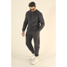 EYDAMOON Erkek Füme Kışlık Içi Polarlı Yumuşak Dokulu Sıfır Yaka Eşofman Takım