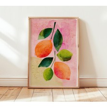Ninastore Limon ve Misket Limonu Suluboya Baskı Meyve Duvar Sanatı Renkli Mutfak Posteri Turunçgil Botanik Tab