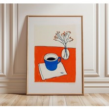 Ninastore Modern Kahve Fincanı Posteri, Minimalist Mutfak Duvar Sanatı, Mavi ve Turuncu Natürmort Baskı, Çağda