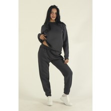 EYDAMOON Kadın Füme Kışlık Pamuklu Puf Kumaş Bisiklet Yaka Jogger Eşofman Takımı
