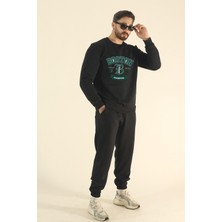 EYDAMOON Erkek Boston Baskılı Eşofman Takımı Sweatshirt Jogger - Regular Kışlık Bisiklet Yaka