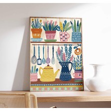 Ninastore Renkli Mutfak Duvar Sanatı, Mutfak Dekorasyonu, Çiçekli Poster, Boho Iskandinav Dekorasyonu, Mutfak