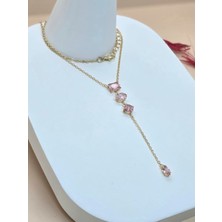 Sallantılı Pembe Zirkon Taş Zincir Kolye
