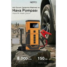 Neffo Taşınabilir Dijital Hava Kompresörü 150 Psı – 8.000 Mah Jump Starter, Akıllı Kelepçeli
