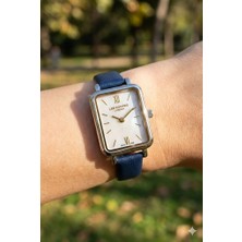 Lee Cooper Şık Tasarım Kadın Kol Saati | 20MM Dikdörtgen Gümüş Renk Kasa, Lacivert Deri Kordon