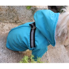Feyza Design Turkuaz Reflektörlü Kapüşonlu Köpek ve Kedi Montu, Yağmurluğa Uygun