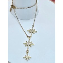 Kar Tanesi Detaylı Zirkon Gold Kolye