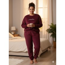 Mavera Büyük Beden Kadife Baskılı Pijama Takımı