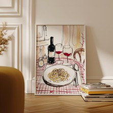 Ninastore Italyan Akşam Yemeği Sahnesi Poster Eskizi Yemek Illüstrasyonu Baskısı