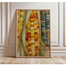 Ninastore Suluboya Mısır Sanat Baskısı | Sonbahar Hasadı Duvar Sanatı | Rustik Mutfak Posteri | Çiftlik Evi Bo