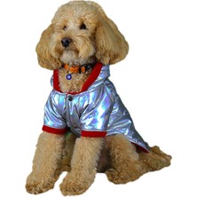 Feyza Design Kırmızı Gümüş Kedi Köpek Yağmurluğu, Large Bedeni
