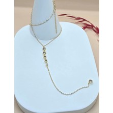 Zirkon Taşlı Sallantılı Gold Zincir Kolye