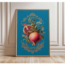 Ninastore Nar Duvar Sanatı Baskısı, Vintage Botanik Meyve Posteri, Akdeniz Mutfak Dekorasyonu, Mavi Altın Renk