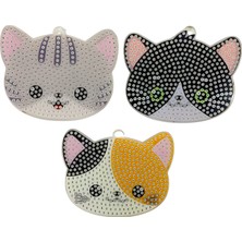 Elegantshop 5d Yapışan Boncuk Anahtarlık 3'lü Set Kedi 6*7 cm