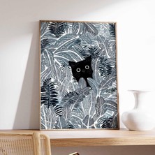 Ninastore Siyah Kedi Orman Duvar Sanatı Baskısı Modern Botanik Kedi Posteri Minimalist Hayvan Sanatı Bitki Sev