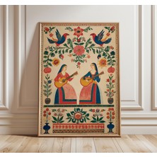 Ninastore Halk Müziği Sanat Baskısı, Vintage Bohem Duvar Sanatı, Renkli Çiçekli Poster, Doğu Avrupa Halk Resmi