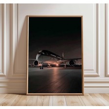Ninastore Uçak Duvar Sanatı | Gece Havaalanı Posteri | Havacılık Dekorasyonu | Modern Jet Uçağı Baskısı | Pilo