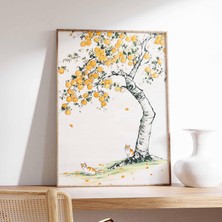 Ninastore Portakal Ağacı Kedisi Duvar Sanatı Baskısı Minimalist Japon Tarzı Poster Vintage Botanik Hayvan Illü