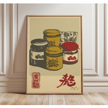 Ninastore Japon Kiler Sanat Baskısı | Vintage Reçel ve Bal Kavanozu Illüstrasyonu | Retro Mutfak Duvar Sanatı