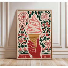 Ninastore Dondurma Karnavalı Duvar Sanatı Baskısı Retro Panayır Posteri Renkli Tatlı Illüstrasyonu Mutfak Veya