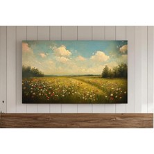 Ninastore Vintage Tarzı Bahar Manzarası Çerçeve Tv Sanatı Kır Çiçekleri Tarlası Yağlı Boya Tablo Antik Tarz Sı