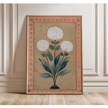 Ninastore Mughal Botanik Duvar Sanatı Baskısı Beyaz Lotus Çiçeği Posteri Vintage Hint Çiçek Tablosu Geleneksel