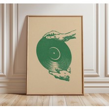 Ninastore Minimalist Vinil Plak Posteri Retro Müzik Duvar Sanatı Vintage Pikap Baskısı Yeşil Plak Çalar Illüst