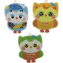 Elegantshop 5d Yapışan Boncuk Anahtarlık 3'lü Set Baykuş 6*7 cm