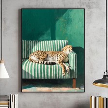 Ninastore Uykulu Leopar Posteri Çita Duvar Sanatı Maksimalist Ev Baskısı Zümrüt Yeşili Modern Poster Çağdaş De