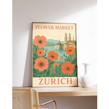 Ninastore Zürih Çiçek Pazarı Posteri Zürih Duvar Sanatı Zürih Seyahat Baskısı Isviçre Çiçek Dekorasyonu Zürih