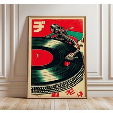 Ninastore Vintage Pikap Posteri Retro Japon Müzik Sanatı Baskısı Yeşil ve Kırmızı Vinil Plak Duvar Sanatı Mini